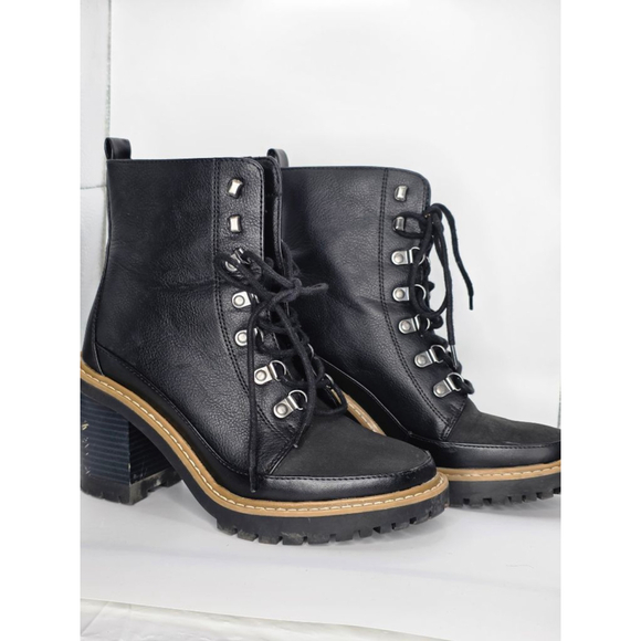 A New Day Women's Black Heeled Boots Size 8 with Beige Trim - Picture 4 of 8